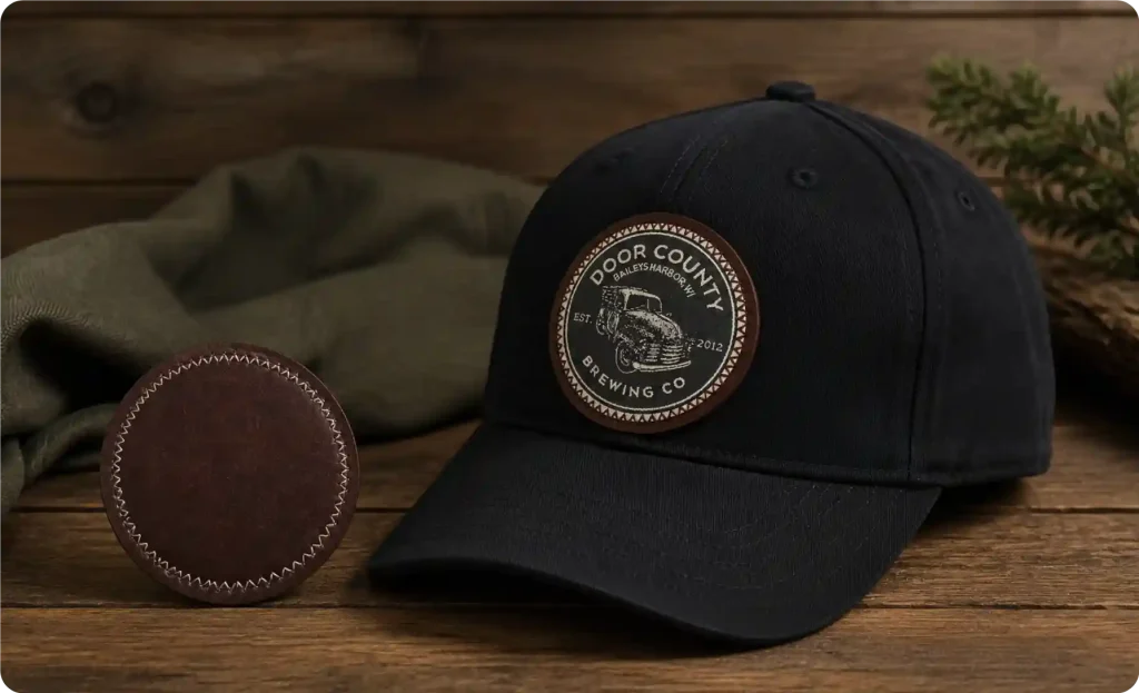custom hats with leather patch