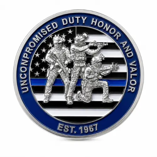 Custom SWAT challenge coin with 3D tactical design thumbnail