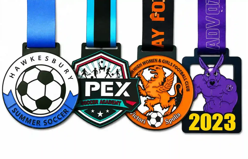 Custom medals being prepared during the manufacturing process