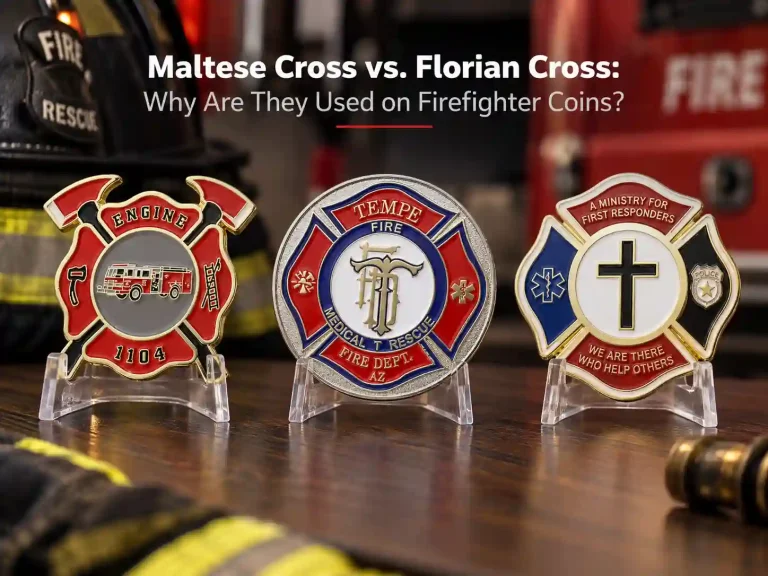 Maltese Cross and Florian Cross firefighter challenge coins